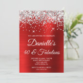 Invitation Paillettes Argentées Rouge Clair Feuille 40 et Fab (Debout devant)