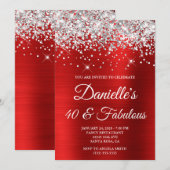 Invitation Paillettes Argentées Rouge Clair Feuille 40 et Fab (Devant / Derrière)