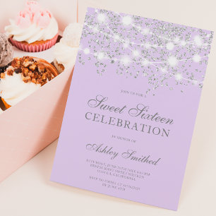 Invitation Paillettes argentées scintillent rose doux seize a