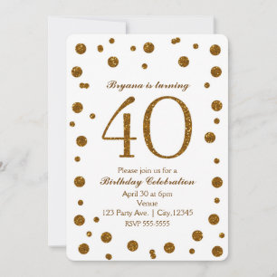 Invitation Paillettes blanches et or 40e 40 ans Fête d'annive