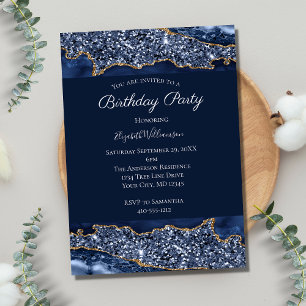 Invitation Paillettes Bleu Or Pour Son Anniversaire