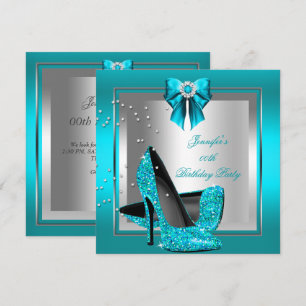 Invitation Paillettes Bleu Turquoise Talons Hauts Argent Fête