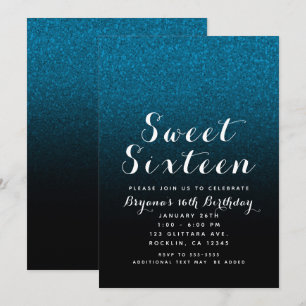 Invitation Paillettes bleues et noires scintillantes fête gla