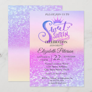 Invitation Paillettes Bokeh Ombré Coloré, Diadème Fête Douce