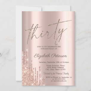 Invitation Paillettes Cool Chic Gouttes Rose Gold 30e Anniver