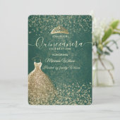 Invitation Paillettes cool vert or robe tiara Quinceañera (Debout devant)