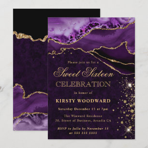 Invitation Paillettes d'agate violettes et dorées pour un Swe