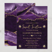 Invitation Paillettes d'agate violettes et dorées pour un Swe (Devant / Derrière)