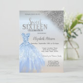 Invitation Paillettes d'argent Bokeh, Robe bleue argentée Swe (Debout devant)