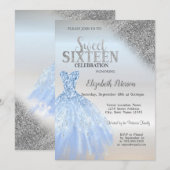 Invitation Paillettes d'argent Bokeh, Robe bleue argentée Swe (Devant / Derrière)
