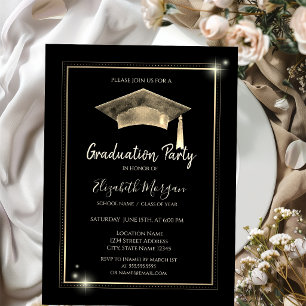 Invitation Paillettes de cadre doré, Casquette de remise de d