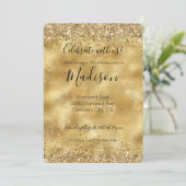Invitation Paillettes de confettis dorés scintillants   (Debout devant)
