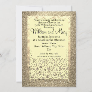 Invitation Paillettes de diamants or élégant 50e anniversaire