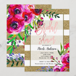 Invitation Paillettes de feuille d'or en rayure florale audac
