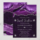 Invitation Paillettes de quartz agate violet et argent pour u (Devant / Derrière)