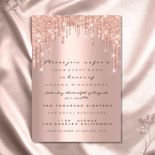 Invitation Paillettes de rose de gouttes de mariage de luxe d