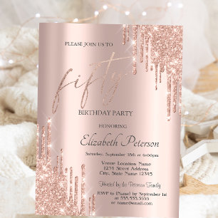 Invitation Paillettes de rose doré Cool Gouttes 50e Anniversa