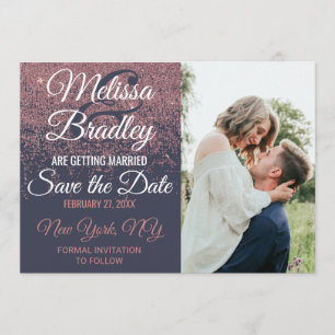 Invitation Paillettes de rose gold Étincelles Bleu marine Enr