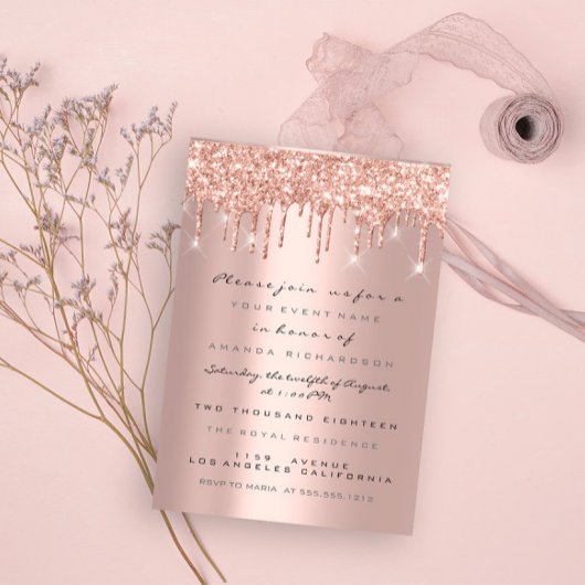Invitation Paillettes de scintillement d'étincelle Rose Gold 