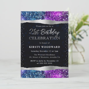 Invitation Paillettes de Sirène Bleues et Violettes 21e Anniv