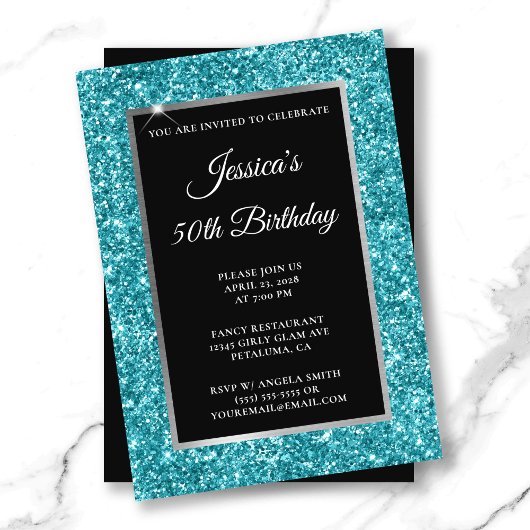 Invitation Paillettes de turquoise foncé 50e anniversaire noi