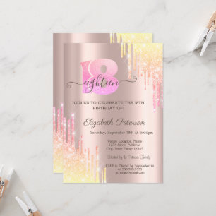Invitation Paillettes Dégradé Chic Gouttes de Verre Rose Doré