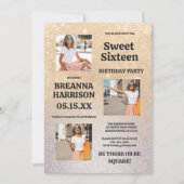 Invitation Paillettes dégradé or argent luxe Photo Sweet 16 (Devant)