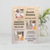 Invitation Paillettes dégradé or argent luxe Photo Sweet 16 (Debout devant)