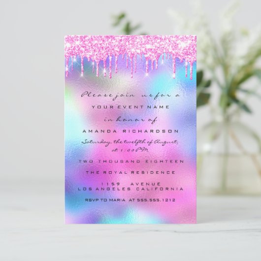 Invitation Paillettes d'étincelles de mariage rose pour un Sw (Debout devant)