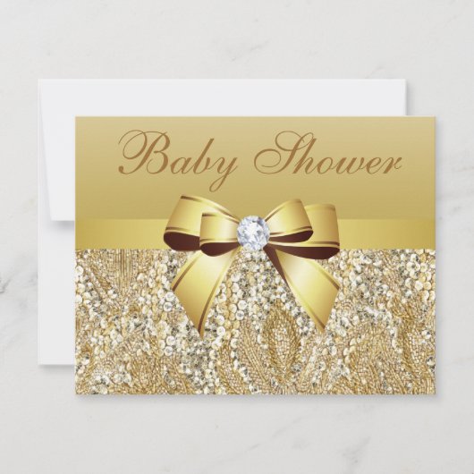 Invitation Paillettes d'or, arc et baby shower de diamant (Devant)