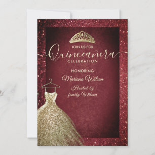 Invitation Paillettes d'or de Bourgogne habillée tiara Quince