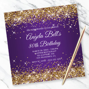 Invitation Paillettes d'Or Étincelantes Violet Royal 80e Anni