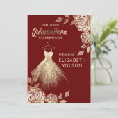 Invitation Paillettes d'or Floral Bourgogne robe Quinceañera  (Debout devant)