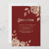 Invitation Paillettes d'or Floral Bourgogne robe Quinceañera  (Dos)