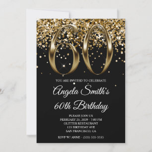 Invitation Paillettes d'or noir métallisé pour 60 ans