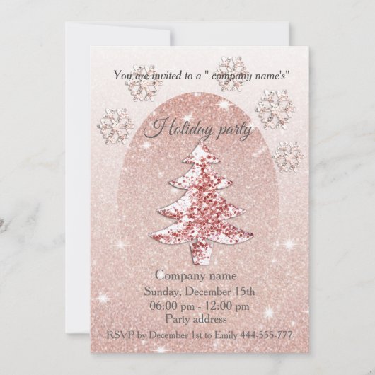 Invitation Paillettes d'or rose fête de Noël d'entreprise (Devant)