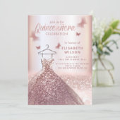 Invitation Paillettes d'or rose robe lune étoiles Quinceañera (Debout devant)