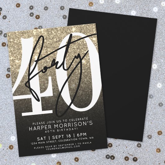 Invitation Paillettes Dorées 40e Anniversaire
