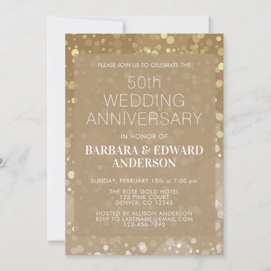 Invitation Paillettes dorées 50e anniversaire de mariage (Devant)