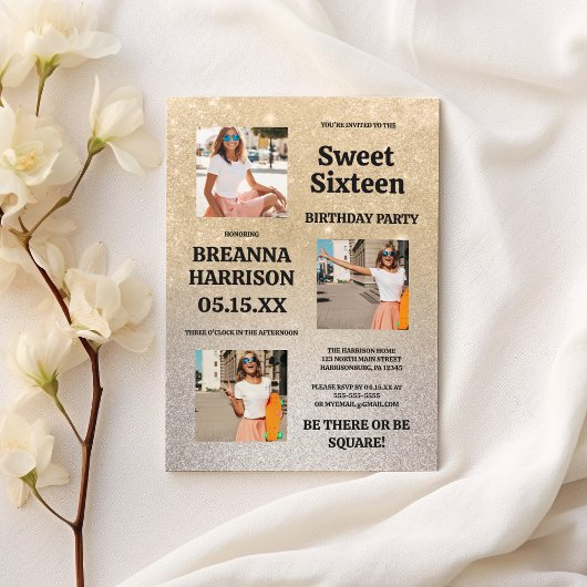 Invitation Paillettes dorées argentées de luxe dégradé Photo 