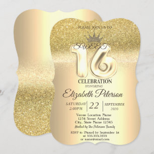 Invitation Paillettes dorées Bokeh , Diadème, Fête Sweet 16