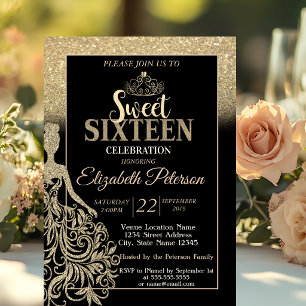 Invitation Paillettes dorées Bokeh Ombré,Diadème,Fête Sweet 1