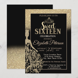 Invitation Paillettes dorées Bokeh Ombré,Diadème,Fête Sweet 1