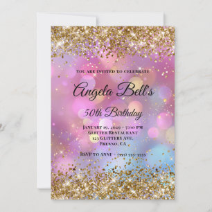Invitation Paillettes dorées Bokeh rose