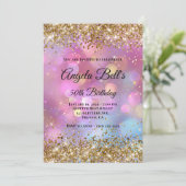 Invitation Paillettes dorées Bokeh rose (Debout devant)