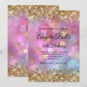 Invitation Paillettes dorées Bokeh rose (Devant / Derrière)