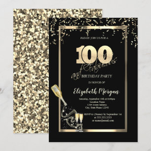 Invitation Paillettes dorées, Bouteille de vin 100e anniversa