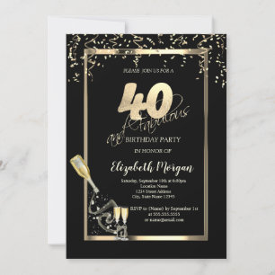 Invitation Paillettes dorées, Bouteille de vin 40e anniversai