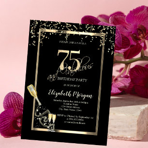 Invitation Paillettes dorées, Bouteille de vin Verre 75e anni