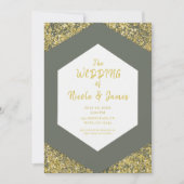 Invitation Paillettes dorées chic vert olive pour un mariage (Devant)